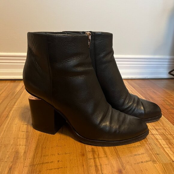 Alexander Wang Gabi Rose Gold Heel Cut Out Chunky Heel Zip Leather Ankle Boots - Picture 2 of 14